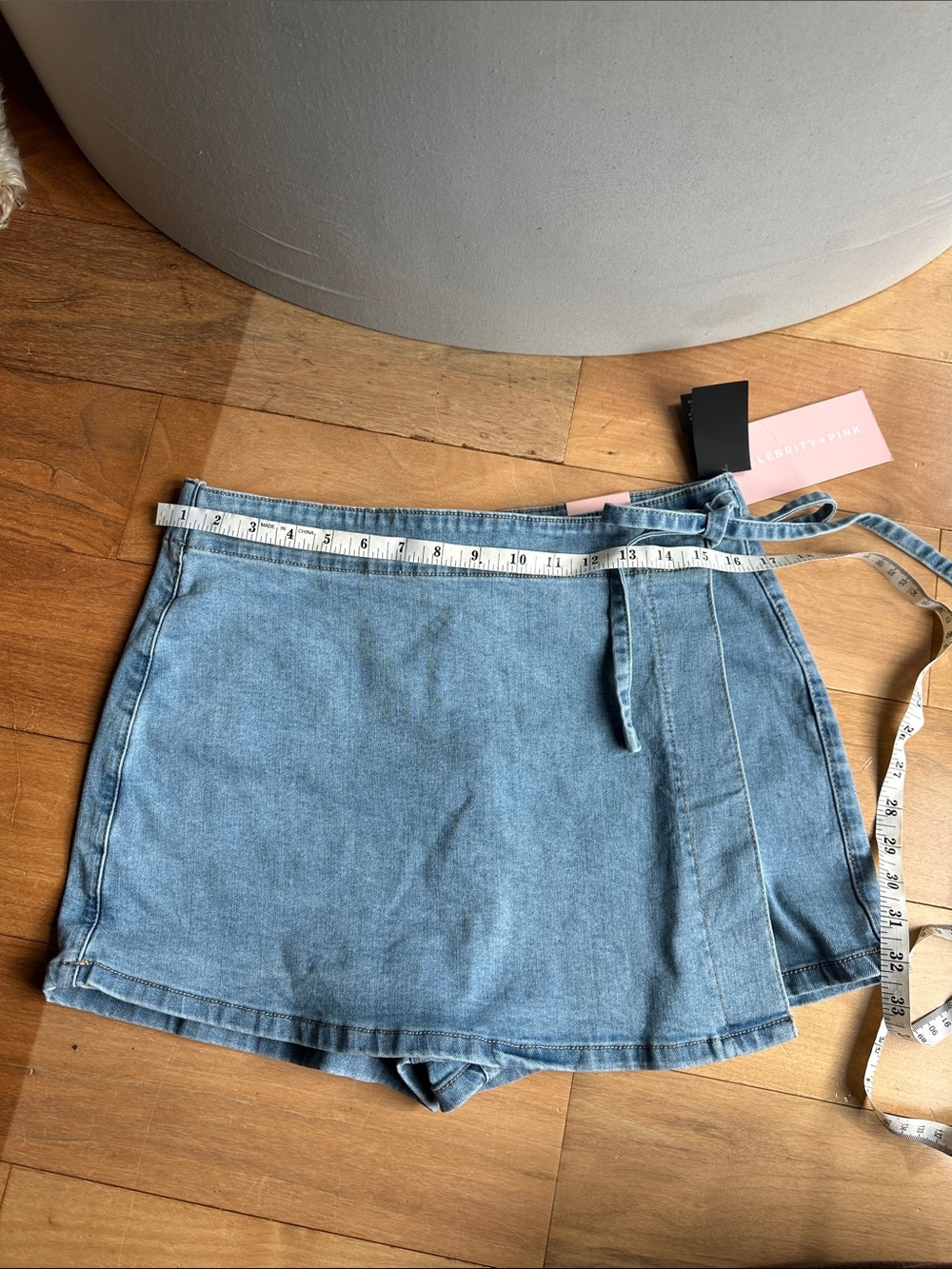 Celebrity Pink Light Blue Denim Skort Stretch Side Tie New With Tags Size Large